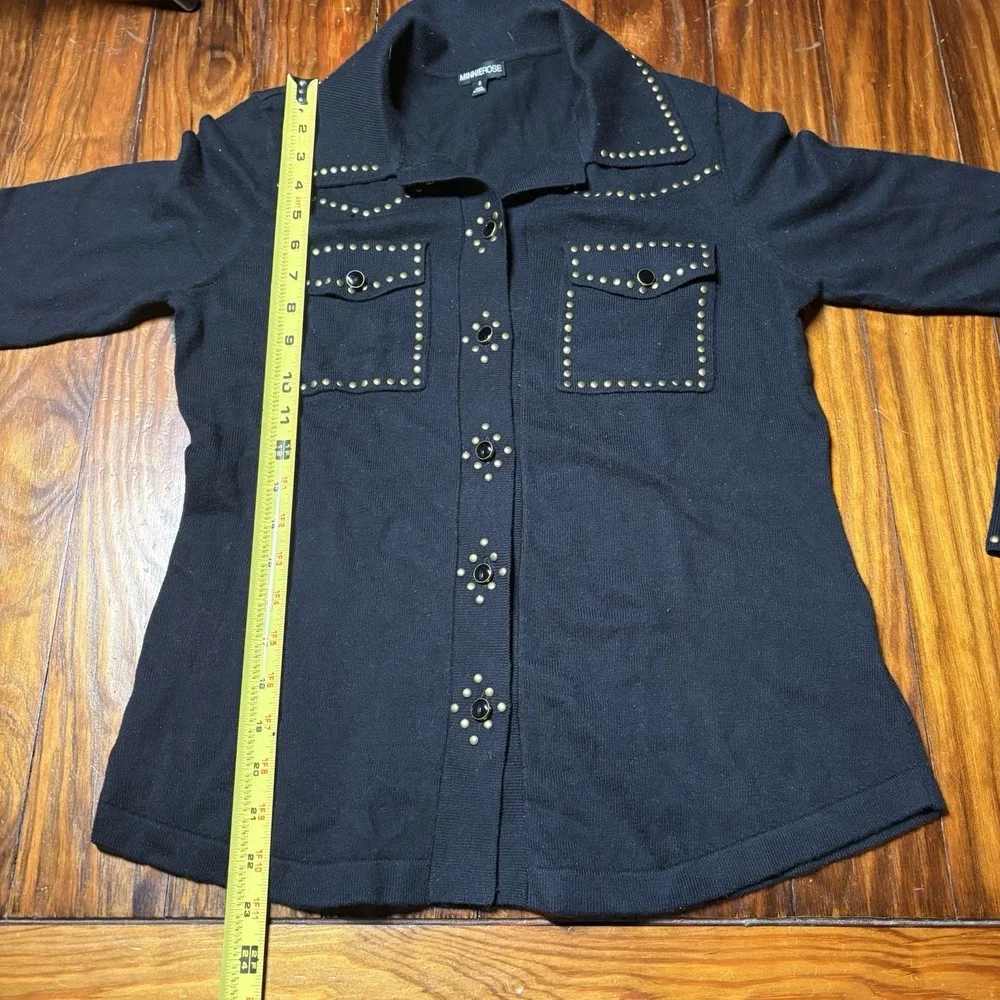 Minnie Rose Black Studded Sweater Top Cashmere Blend Sz s A1567